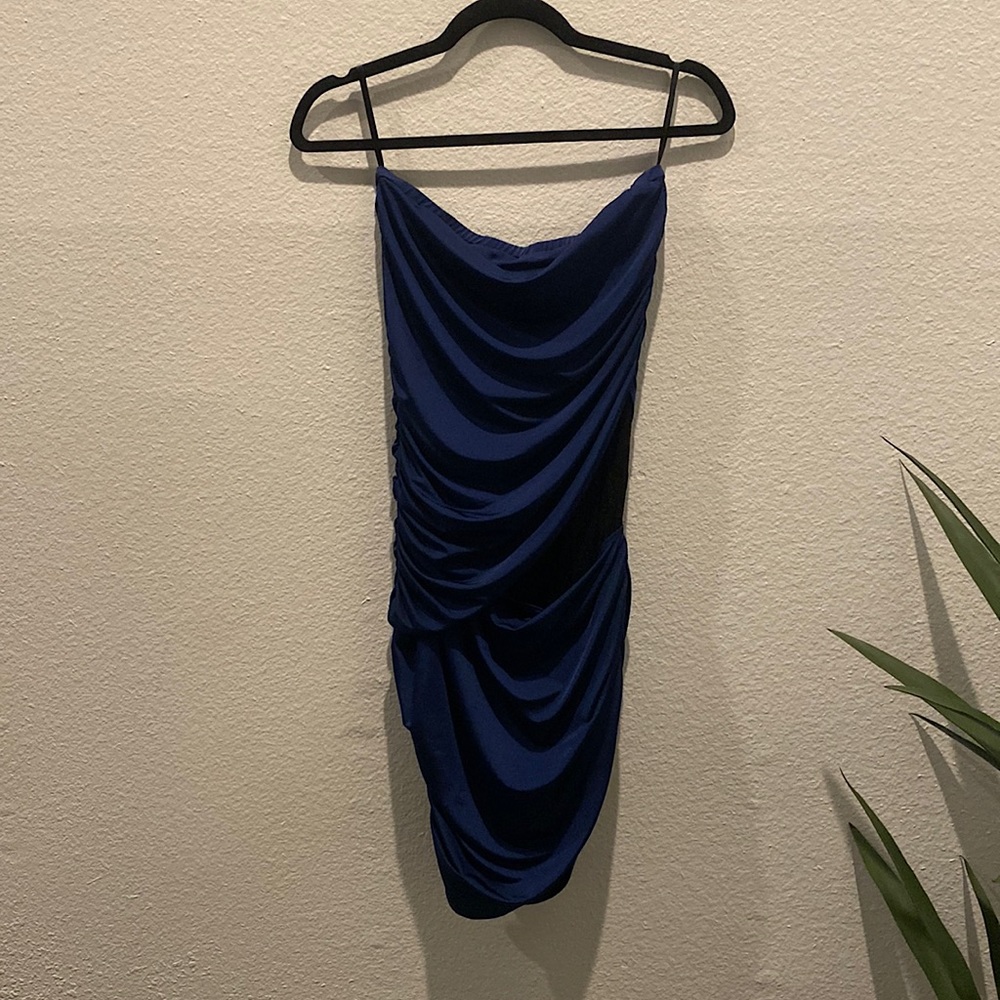 MP BLACK | Dark Royal Blue Tube Dress with Black Lace Lining and Waist Cut Out